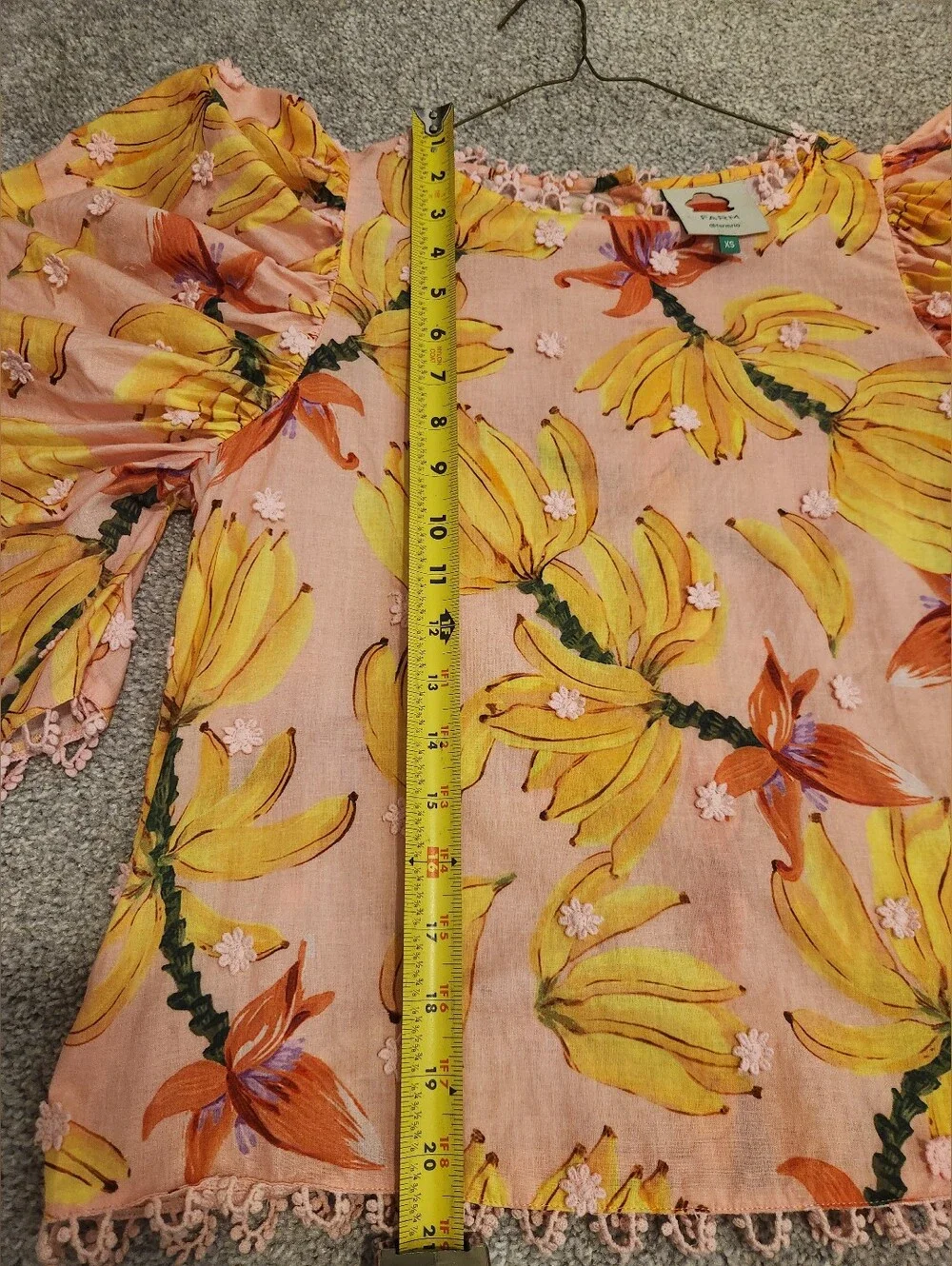 FARM Rio Pink Banana-Print Puff-Sleeve Blouse - XS - Picture 8 of 12